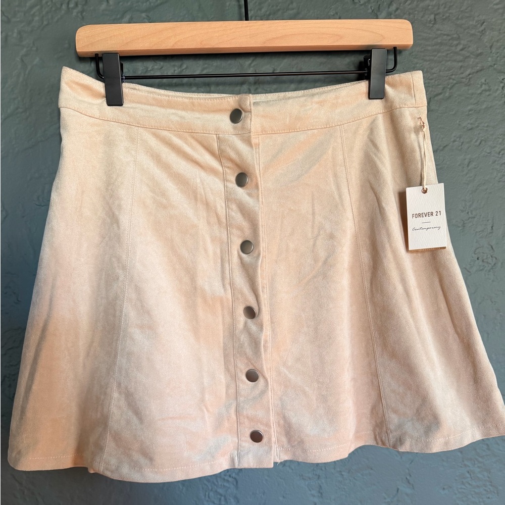 Forever 21 Light Beige Faux Suede Button-Up Skater Skirt